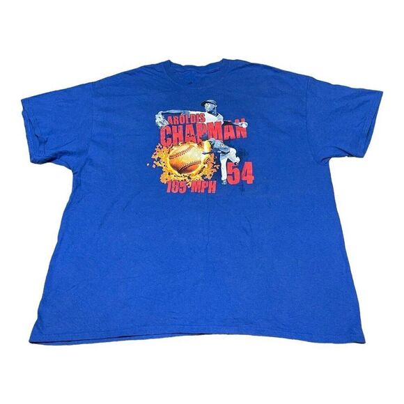 Aroldis Chapman Tshirt XXL Mens Blue Fastball MLB NY Yankees Cincinnati Reds - Picture 1 of 4